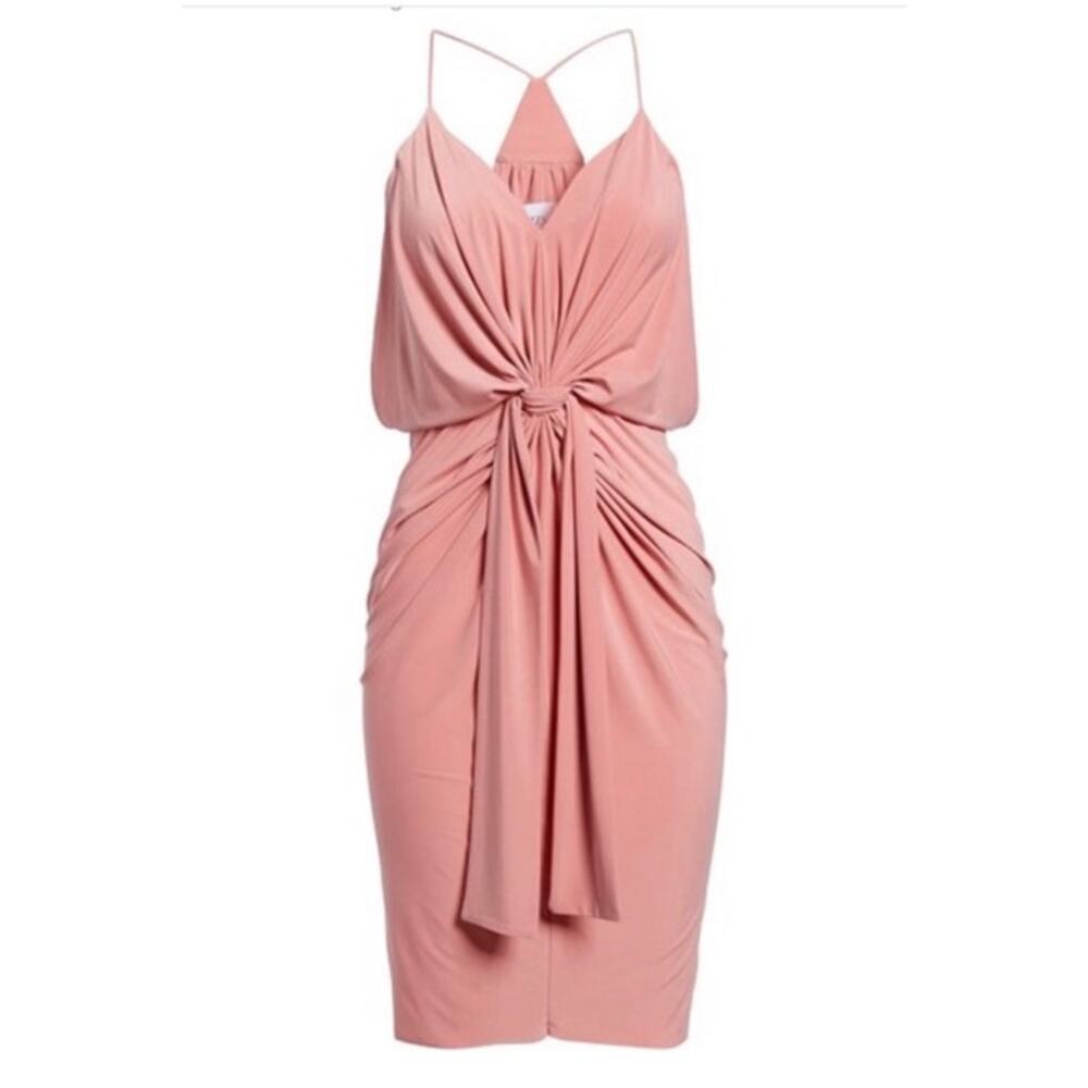 MISA Los Angeles Domino Sheath Dress M Racerback‎ V-Neck Draped Knee Length NWT